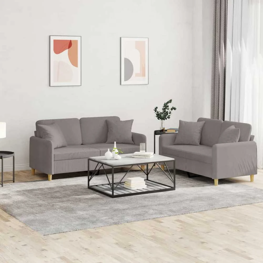 Sofa Sofos komplektas su pagalvėmis, 2 dalių, taupe, audinys