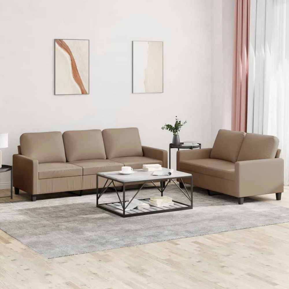Sofa Sofos komplektas su pagalvėmis, 2 dalių, kapučino, dirbtinė oda