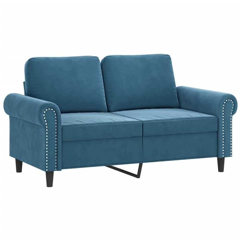 Sofa Sofos komplektas su pagalvėmis, 2 dalių, mėlynas, aksomas
