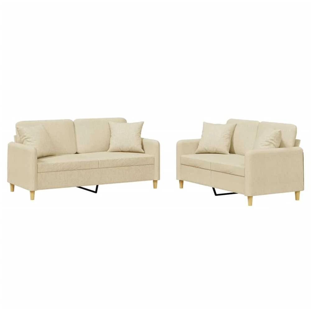Sofa Sofos komplektas su pagalvėmis, 2 dalių, kreminis, audinys
