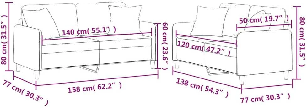 Sofa Sofos komplektas su pagalvėmis, 2 dalių, juodas, audinys