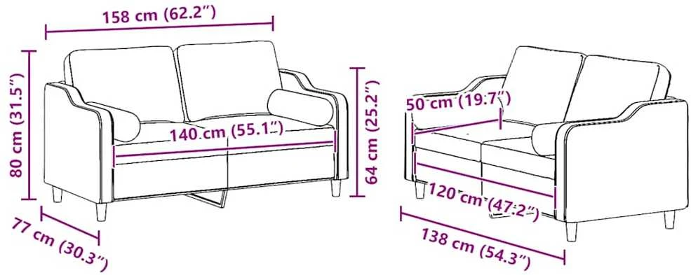 Sofa Sofos komplektas su pagalvėmis, 2 dalių, pilkas, audinys