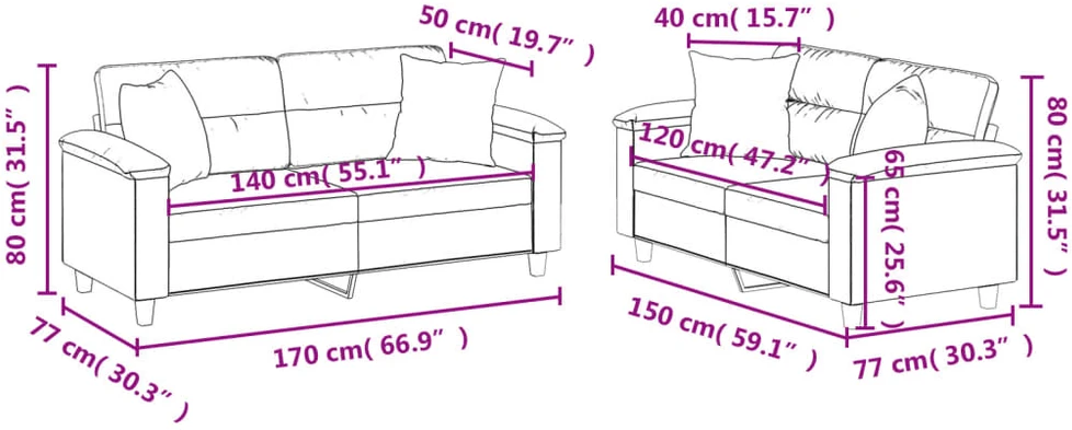 Sofa Sofos komplektas su pagalvėmis, 2 dalių, juodas, dirbtinė oda