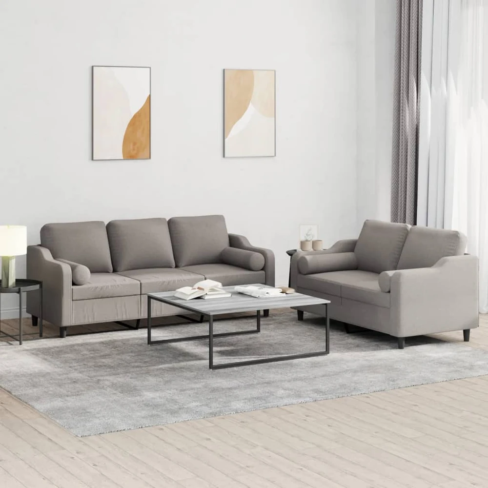Sofa Sofos komplektas su pagalvėmis, 2 dalių, taupe, audinys