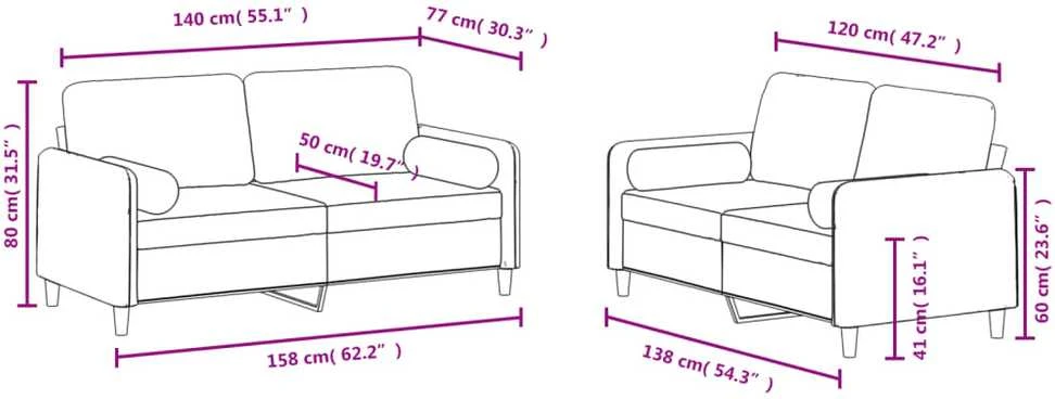 Sofa Sofos komplektas su pagalvėmis, 2 dalių, geltonas, aksomas