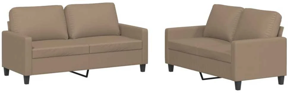 Sofa Sofos komplektas su pagalvėmis, 2 dalių, kapučino, dirbtinė oda