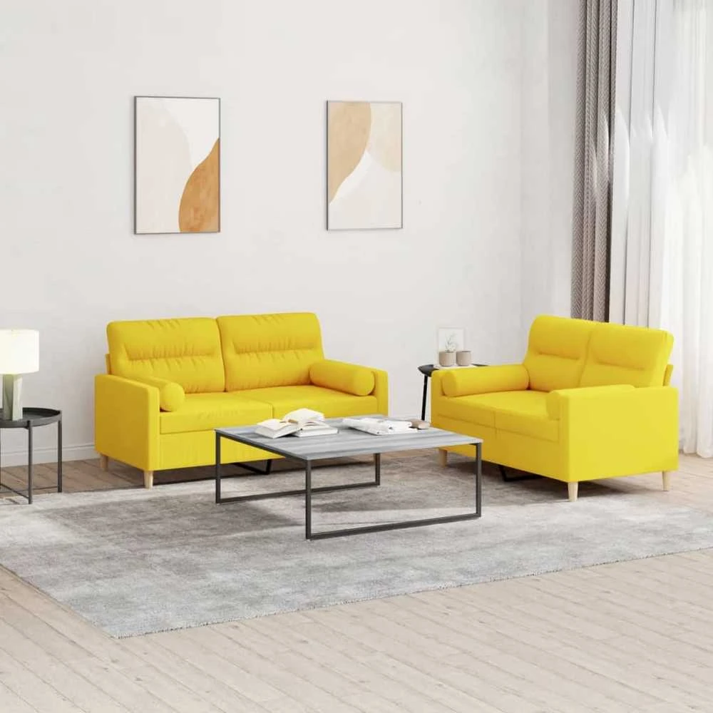 Sofa Sofos komplektas su pagalvėmis, 2 dalių, geltonas, audinys