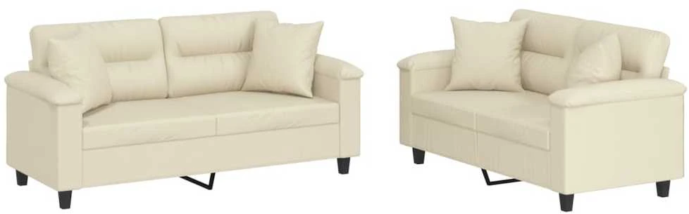 Sofa Sofos komplektas su pagalvėmis, 2 dalių, kreminis, dirbtinė oda