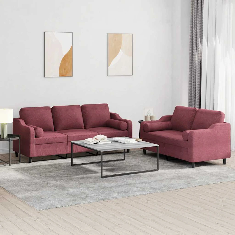 Sofa Sofos komplektas su pagalvėmis, 2 dalių, vyno, audinys