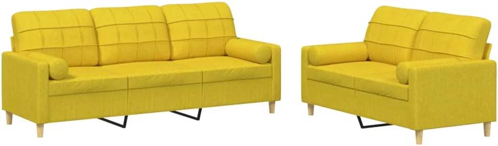 Sofa Sofos komplektas su pagalvėmis, 2 dalių, geltonas, audinys