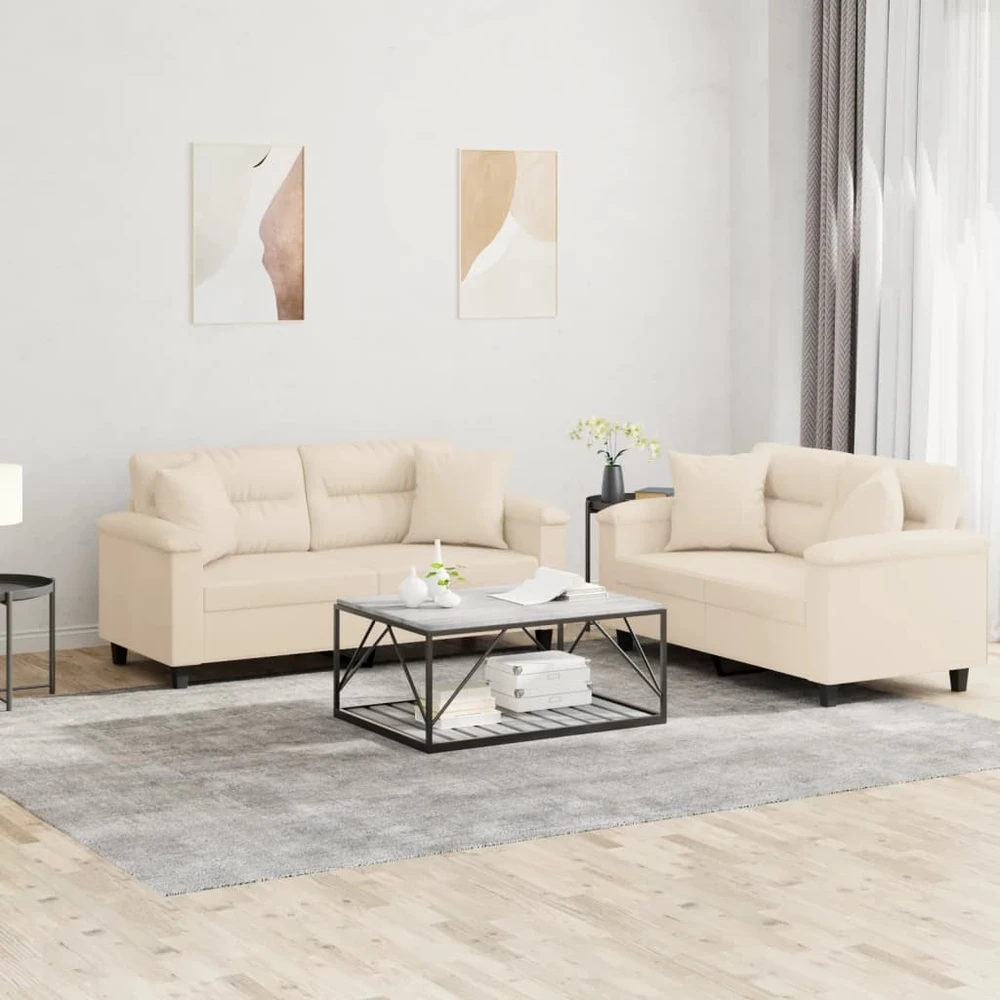 Sofa Sofos komplektas su pagalvėmis, 2 dalių, smėlio, audinys