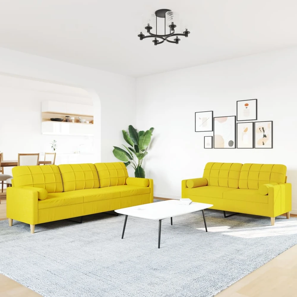 Sofa Sofos komplektas su pagalvėmis, 2 dalių, geltonas, audinys