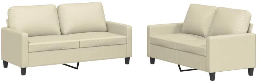Sofa Sofos komplektas su pagalvėmis, 2 dalių, kreminis, dirbtinė oda