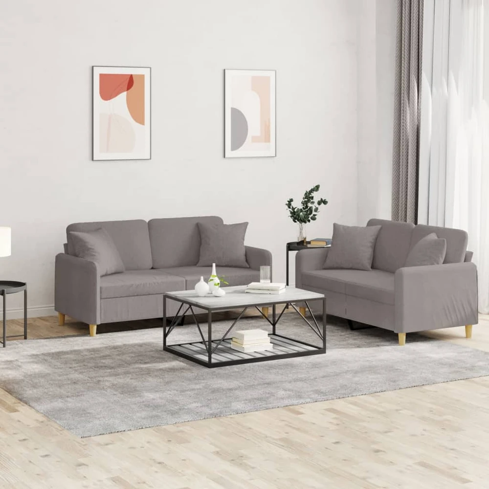 Sofa Sofos komplektas su pagalvėmis, 2 dalių, taupe, audinys
