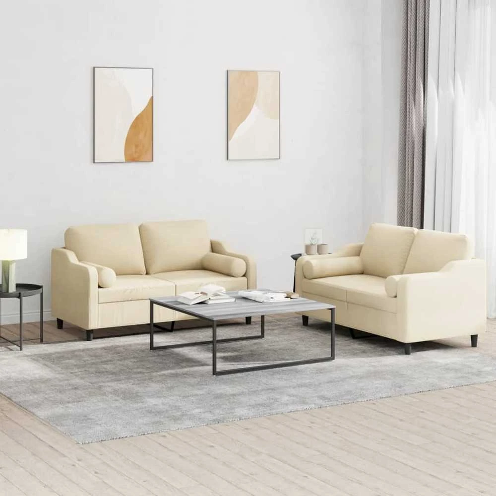 Sofa Sofos komplektas su pagalvėmis, 2 dalių, kreminis, audinys