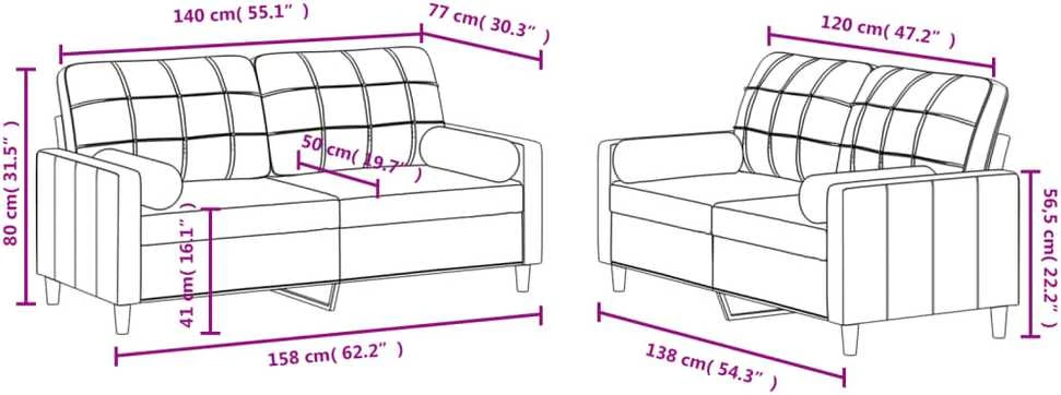Sofa Sofos komplektas su pagalvėmis, 2 dalių, kreminis, audinys