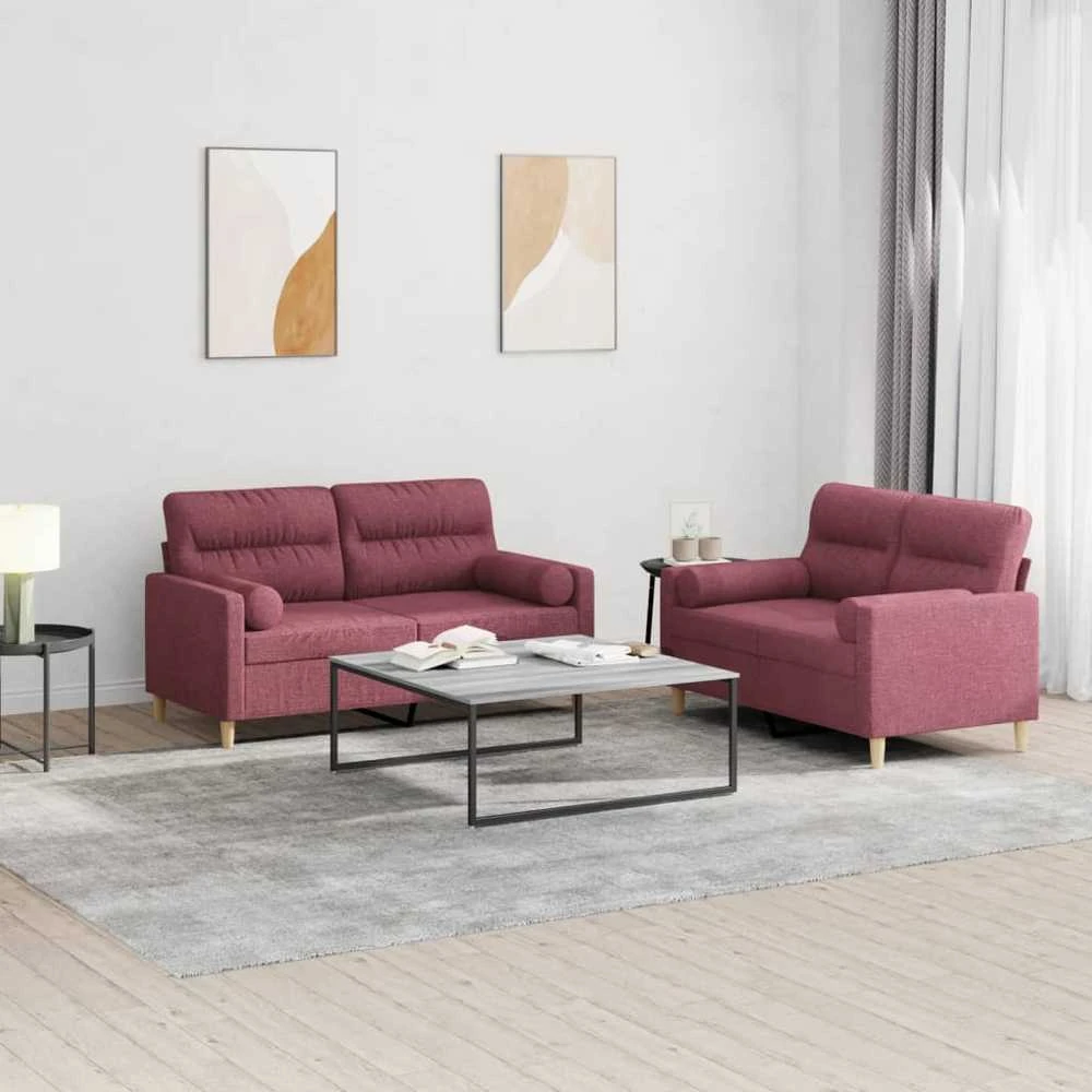 Sofa Sofos komplektas su pagalvėmis, 2 dalių, vyno, audinys