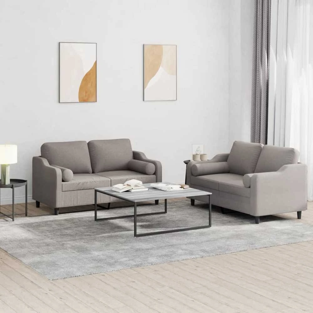 Sofa Sofos komplektas su pagalvėmis, 2 dalių, taupe, audinys