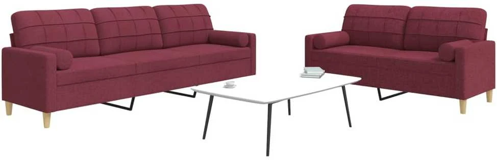 Sofa Sofos komplektas su pagalvėmis, 2 dalių, vyno, audinys
