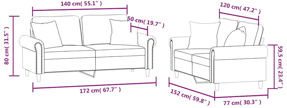 Sofa Sofos komplektas su pagalvėmis, 2 dalių, rudas, aksomas