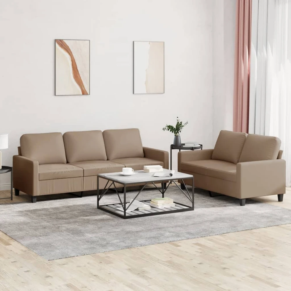 Sofa Sofos komplektas su pagalvėmis, 2 dalių, kapučino, dirbtinė oda