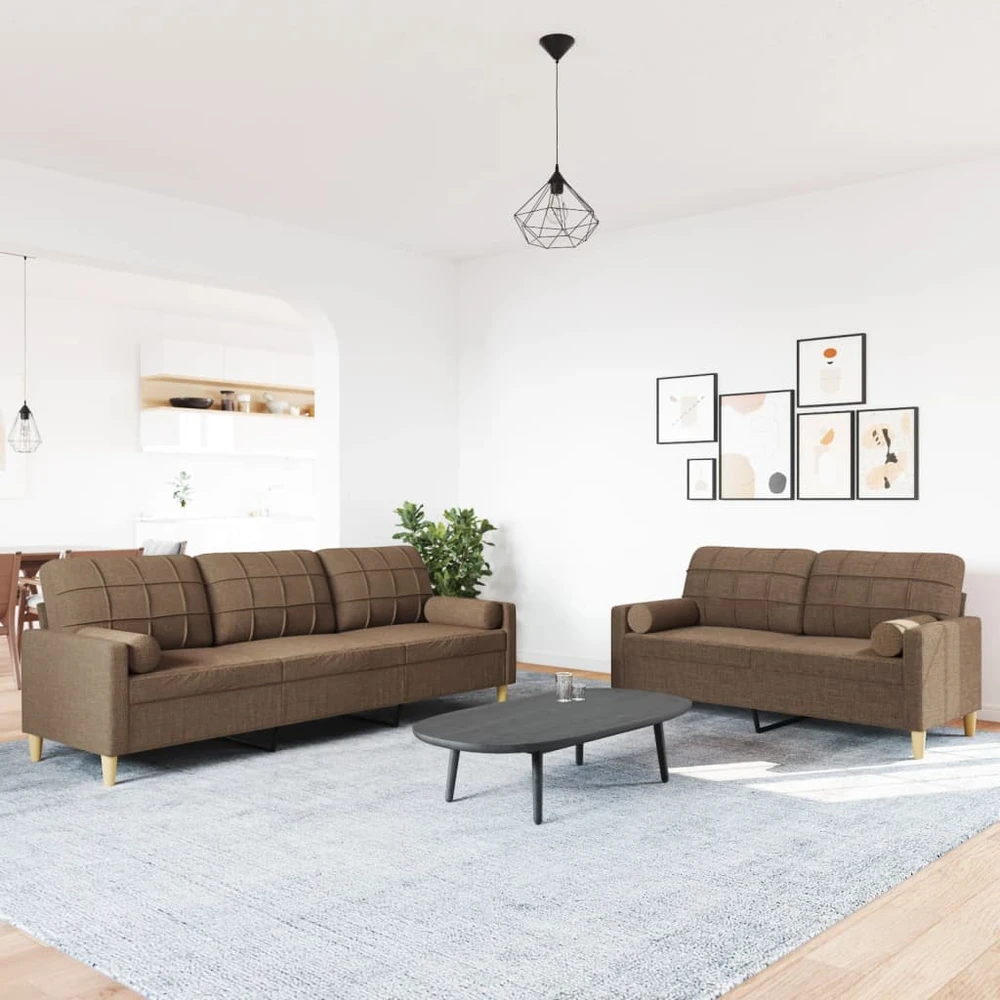 Sofa Sofos komplektas su pagalvėmis, 2 dalių, rudas, audinys