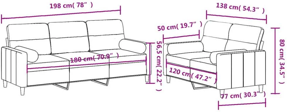 Sofa Sofos komplektas su pagalvėmis, 2 dalių, vyno, audinys