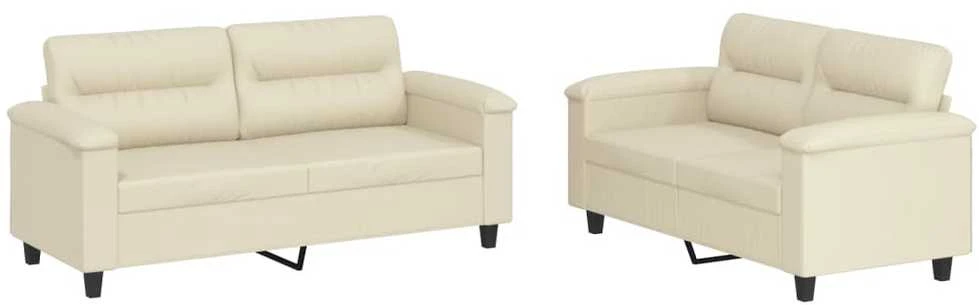 Sofa Sofos komplektas su pagalvėmis, 2 dalių, kreminis, dirbtinė oda