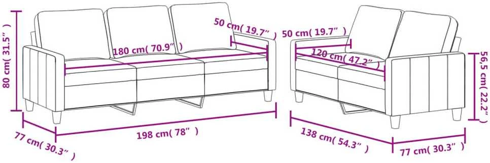 Sofa Sofos komplektas su pagalvėmis, 2 dalių, kreminis, dirbtinė oda