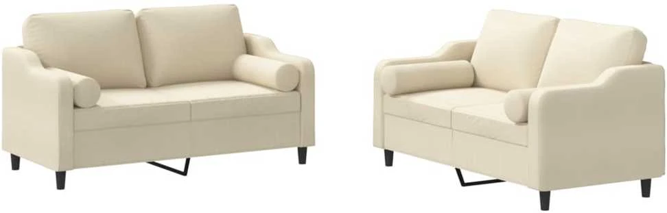 Sofa Sofos komplektas su pagalvėmis, 2 dalių, kreminis, audinys