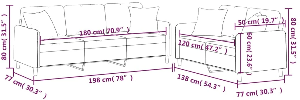 Sofa Sofos komplektas su pagalvėmis, 2 dalių, juodas, audinys