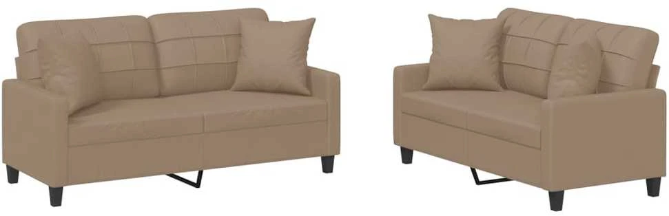 Sofa Sofos komplektas su pagalvėmis, 2 dalių, kapučino, dirbtinė oda