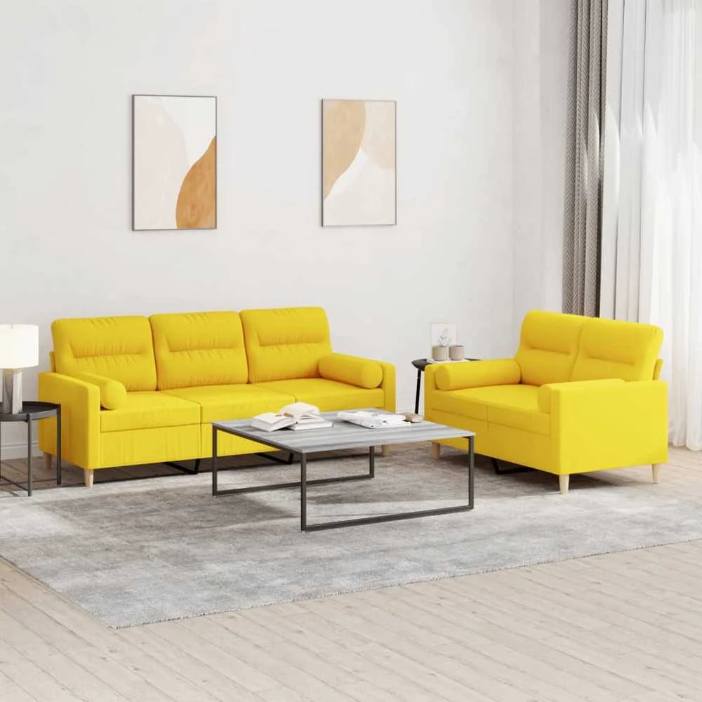 Sofa Sofos komplektas su pagalvėmis, 2 dalių, geltonas, audinys
