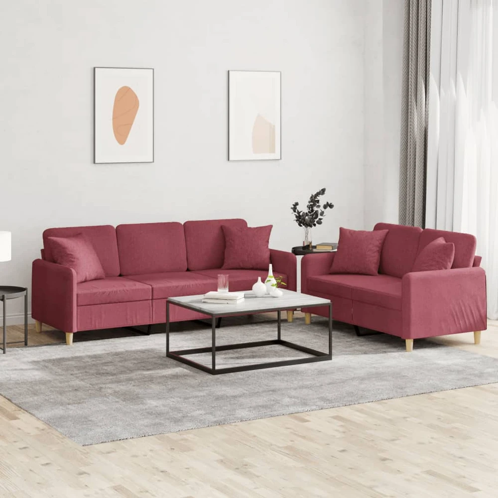 Sofa Sofos komplektas su pagalvėmis, 2 dalių, vyno, audinys