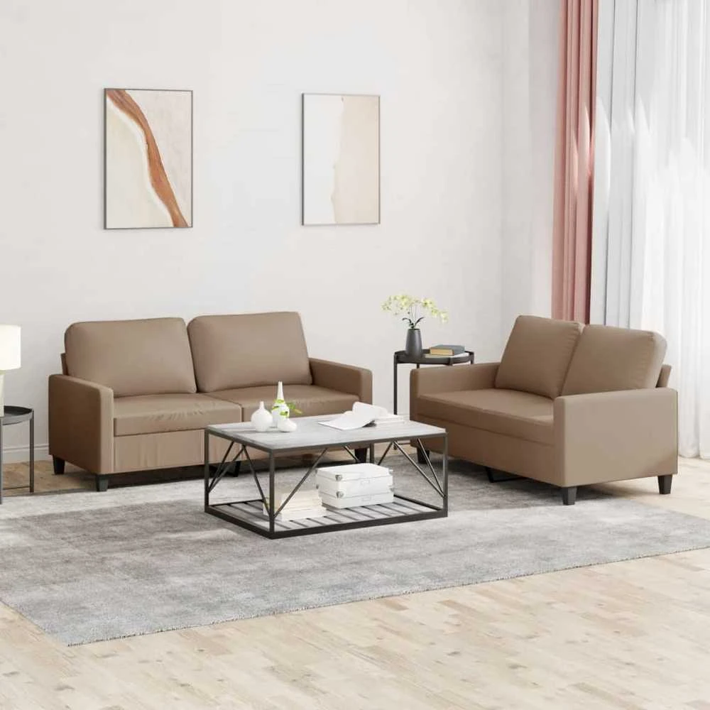 Sofa Sofos komplektas su pagalvėmis, 2 dalių, kapučino, dirbtinė oda