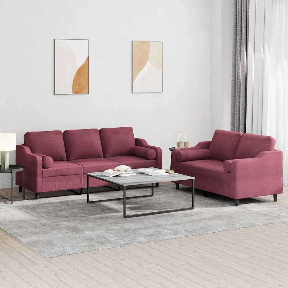 Sofa Sofos komplektas su pagalvėmis, 2 dalių, vyno, audinys