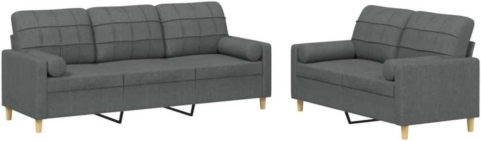 Sofa Sofos komplektas su pagalvėmis, 2 dalių, pilkas, audinys