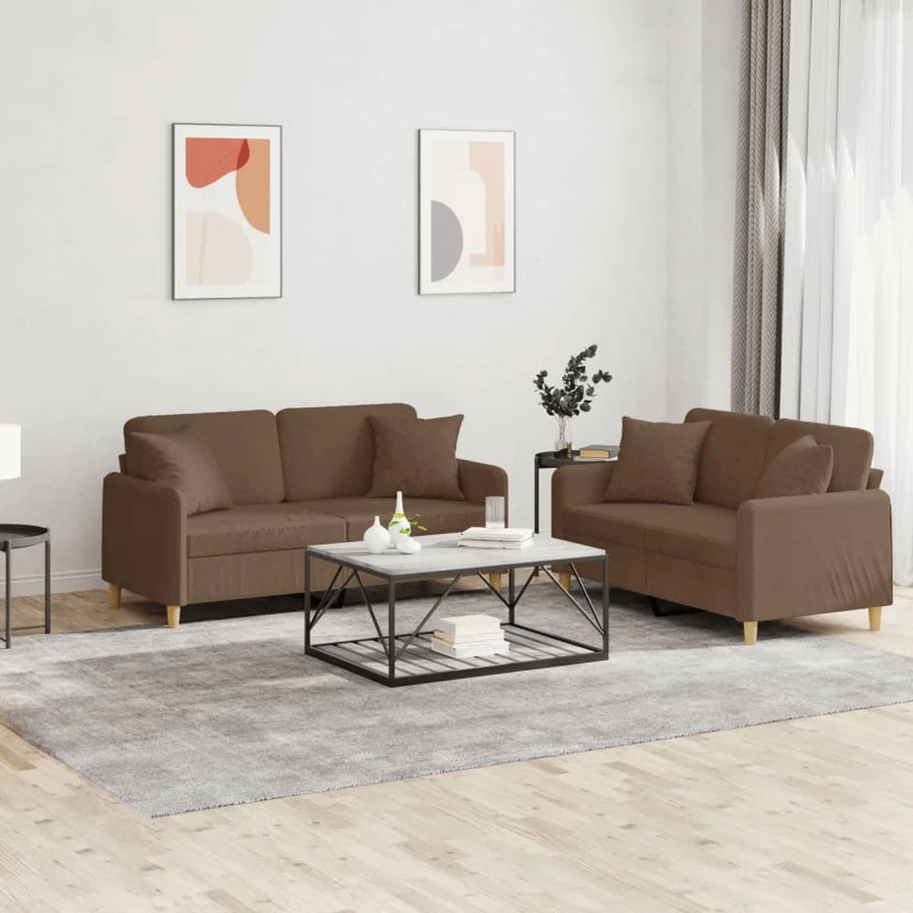 Sofa Sofos komplektas su pagalvėmis, 2 dalių, rudas, audinys