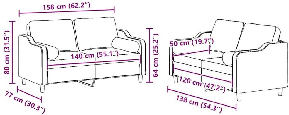 Sofa Sofos komplektas su pagalvėmis, 2 dalių, geltonas, audinys