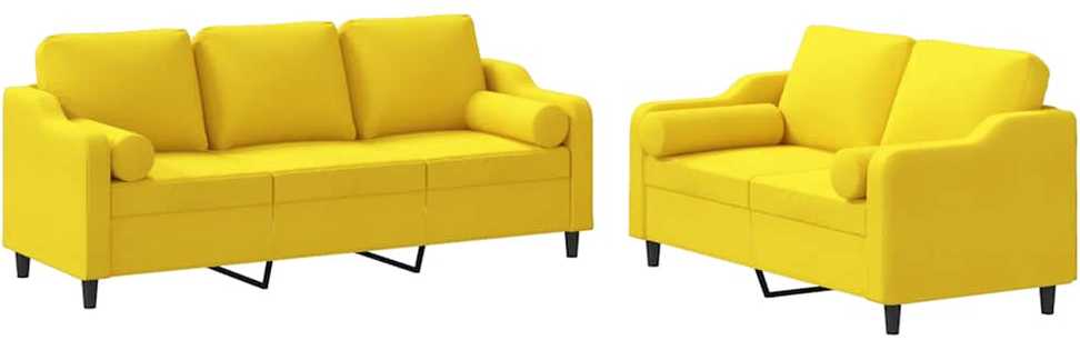 Sofa Sofos komplektas su pagalvėmis, 2 dalių, geltonas, audinys