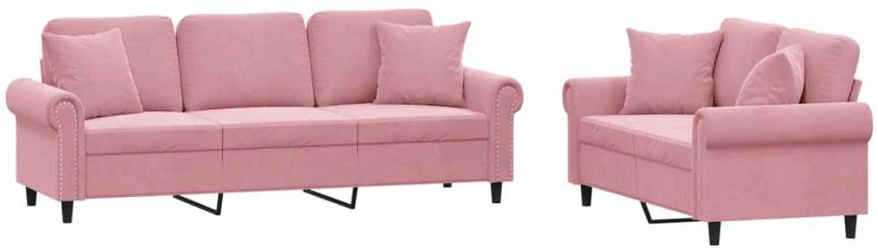 Sofa Sofos komplektas su pagalvėmis, 2 dalių, rožinis, aksomas