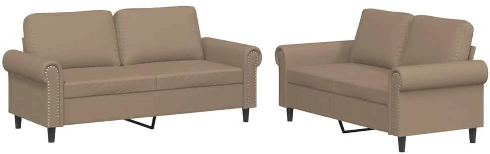 Sofa Sofos komplektas su pagalvėmis, 2 dalių, kapučino, dirbtinė oda