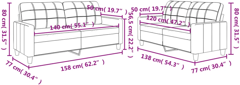 Sofa Sofos komplektas su pagalvėmis, 2 dalių, kapučino, dirbtinė oda