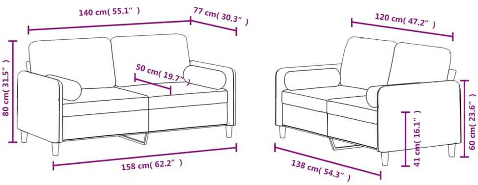 Sofa Sofos komplektas su pagalvėmis, 2 dalių, rožinis, aksomas