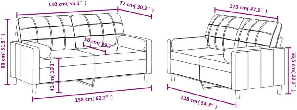 Sofa Sofos komplektas su pagalvėmis, 2 dalių, geltonas, audinys