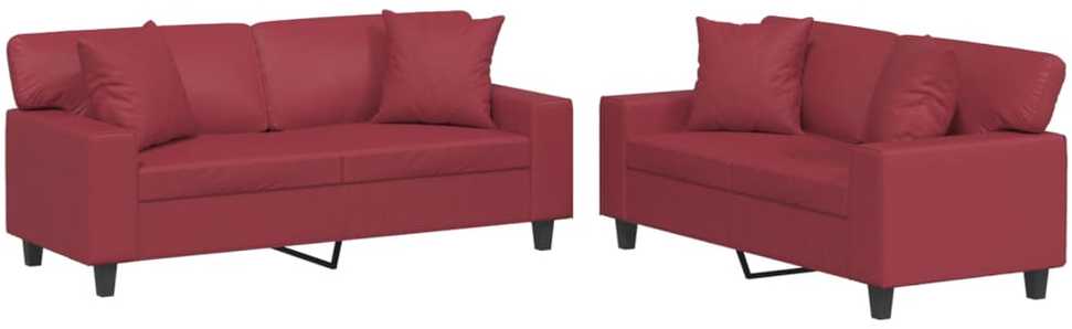 Sofa Sofos komplektas su pagalvėmis, 2 dalių, vyno, dirbtinė oda