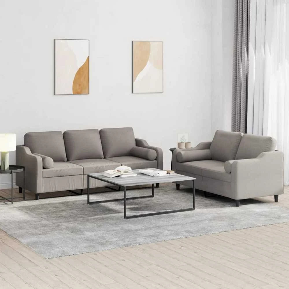 Sofa Sofos komplektas su pagalvėmis, 2 dalių, taupe, audinys