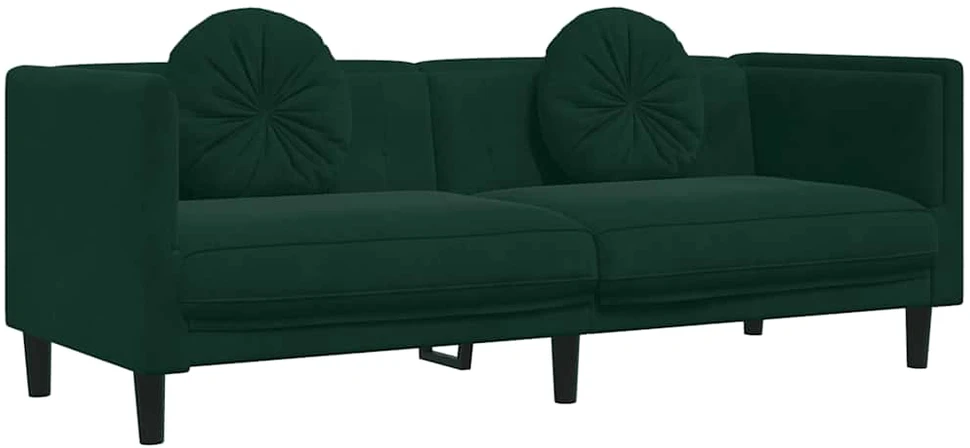 Sofa Sofos komplektas su pagalvėmis, 2 dalių, žalias, aksomas