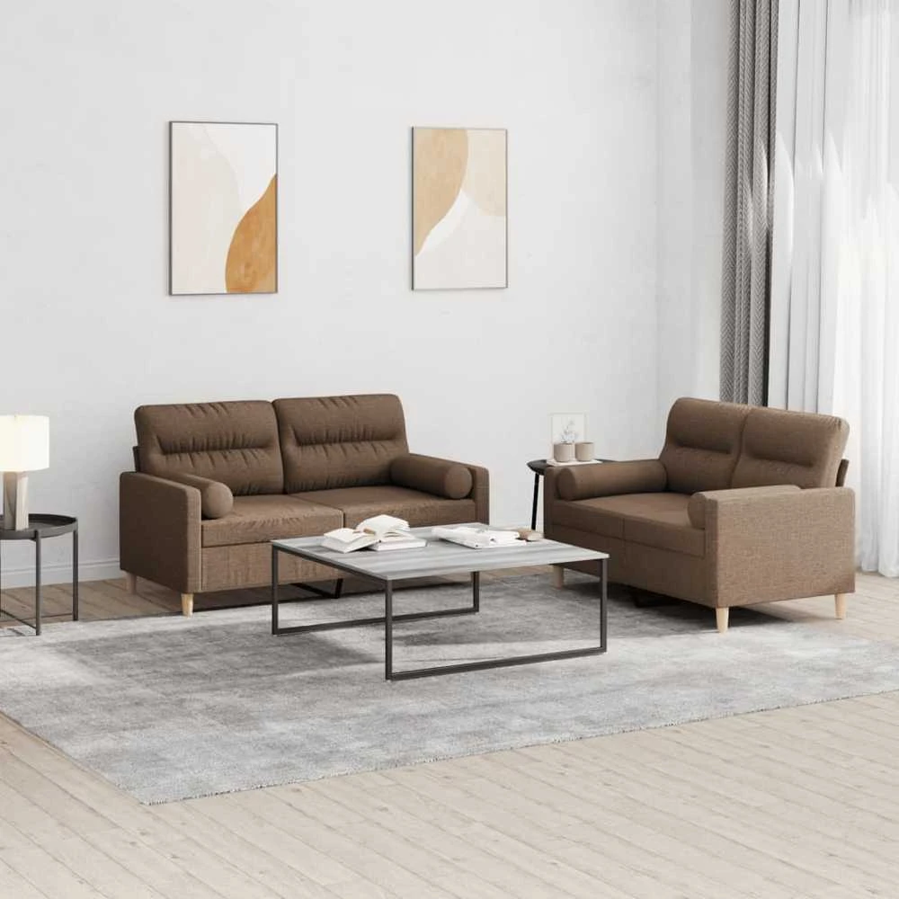 Sofa Sofos komplektas su pagalvėmis, 2 dalių, rudas, audinys