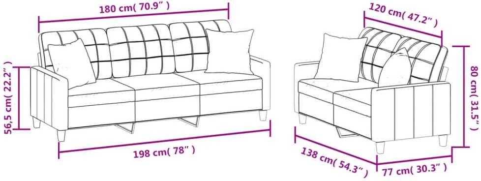 Sofa Sofos komplektas su pagalvėmis, 2 dalių, kapučino, dirbtinė oda
